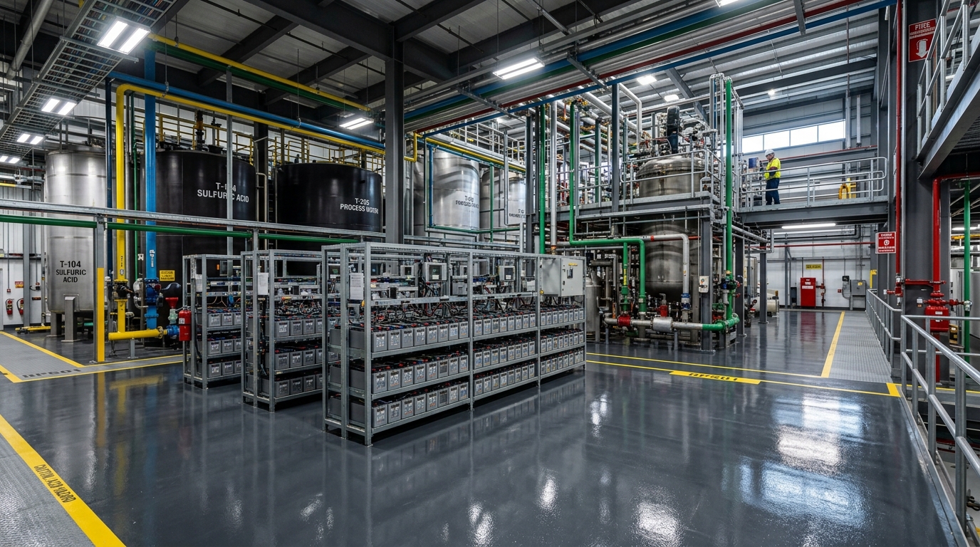 Novolac chemical and acid resistant floor in battery room